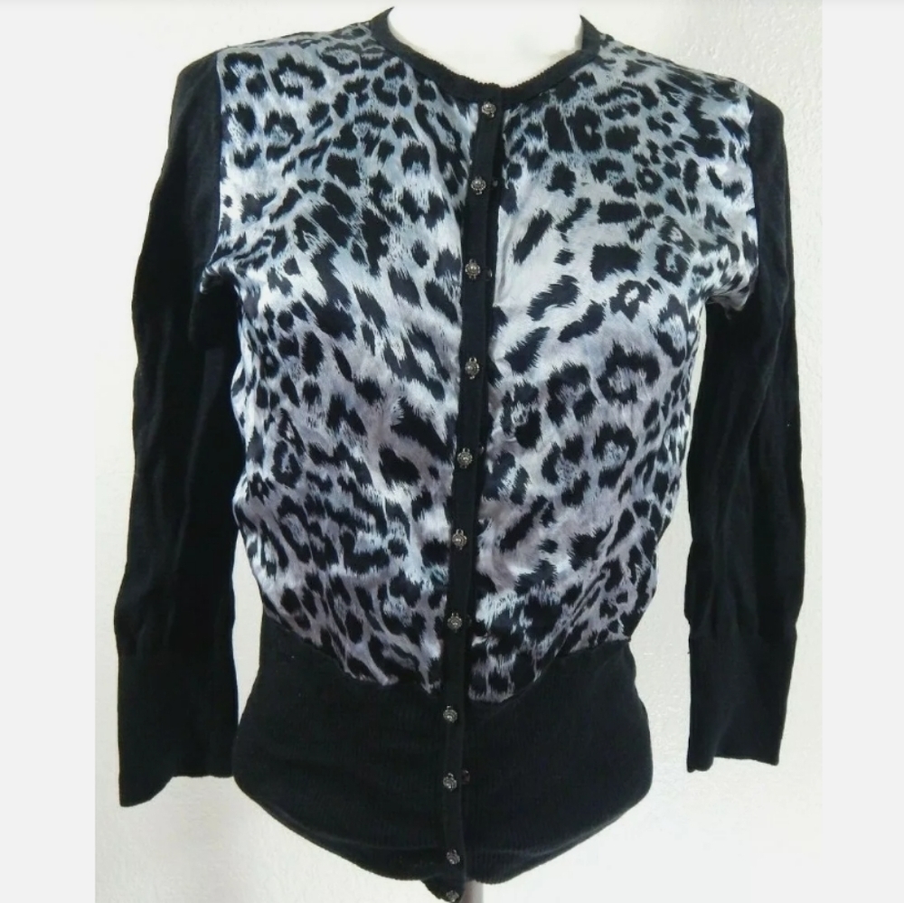 T Tahari Silk Leopard Print Cardigan